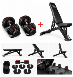 Mancuernas Ajustables ION fitness 5 kg a 40 kg (par) + Banco Banco Multiposición MB3000 
